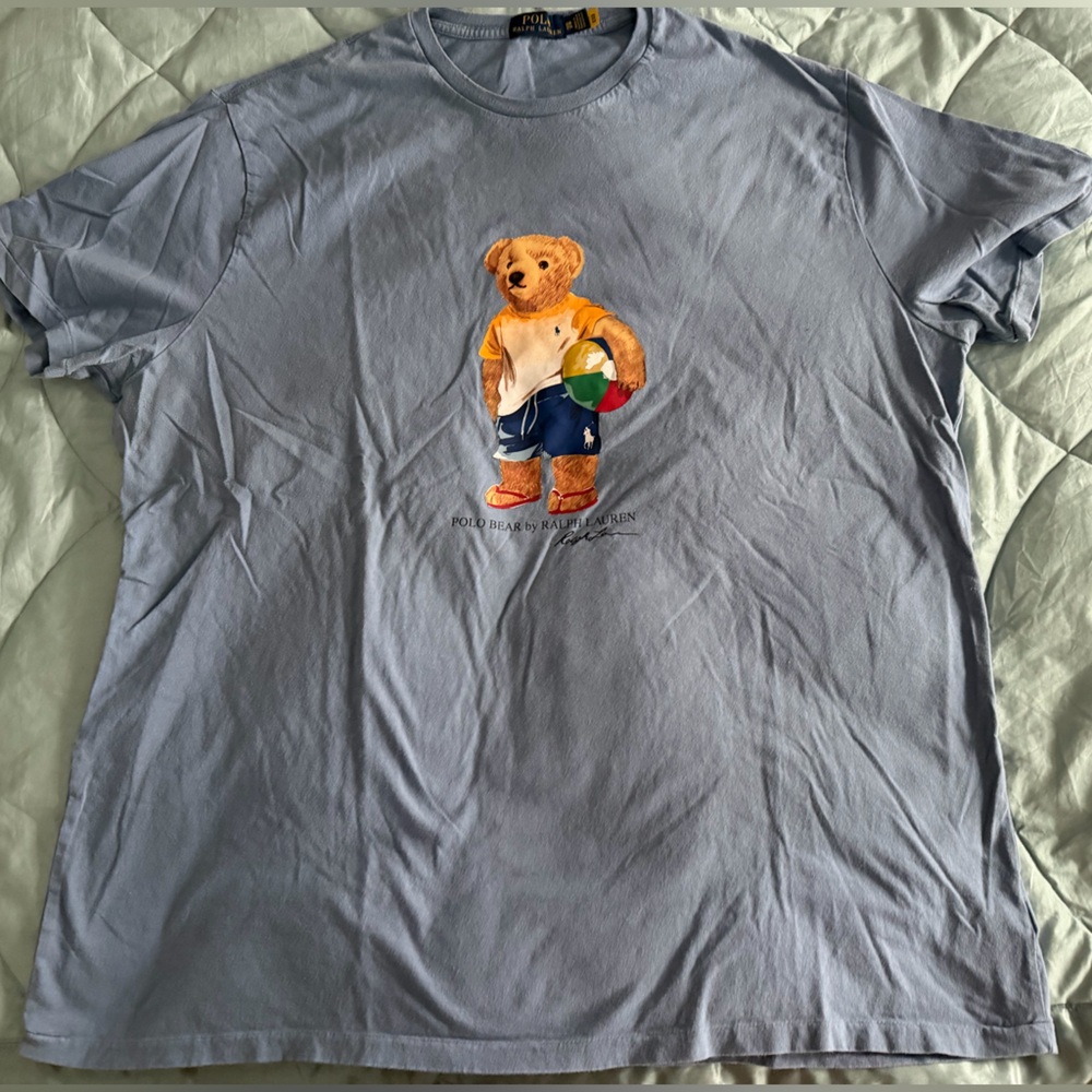 Ralph Lauren Big and Tall Polo Bear beach bear Light Blue tee Shirt